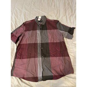 Alfani Mens XXL Plaid Short Sleeve Button-Up Shirt Cotton NEW